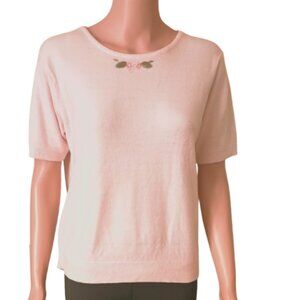 Designer Originals Pink Embroidered Sweater M Short Sleeve Pull Over